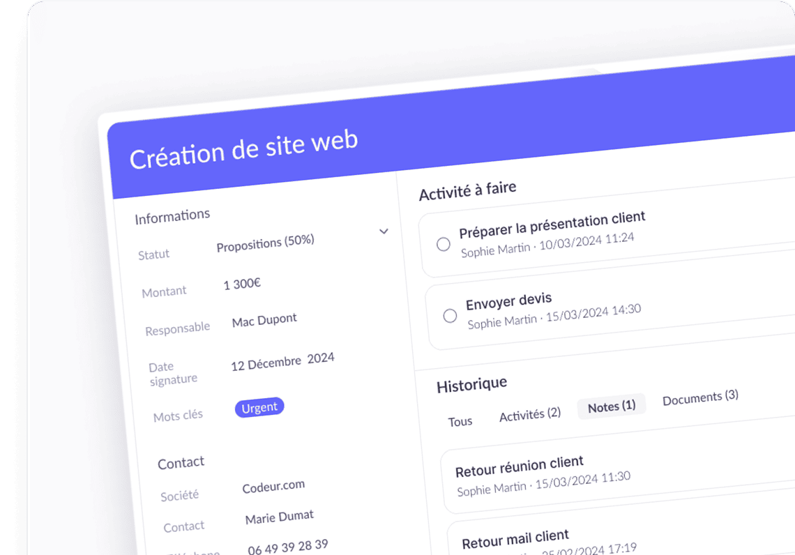 Détail des opportunités pour suivi précis