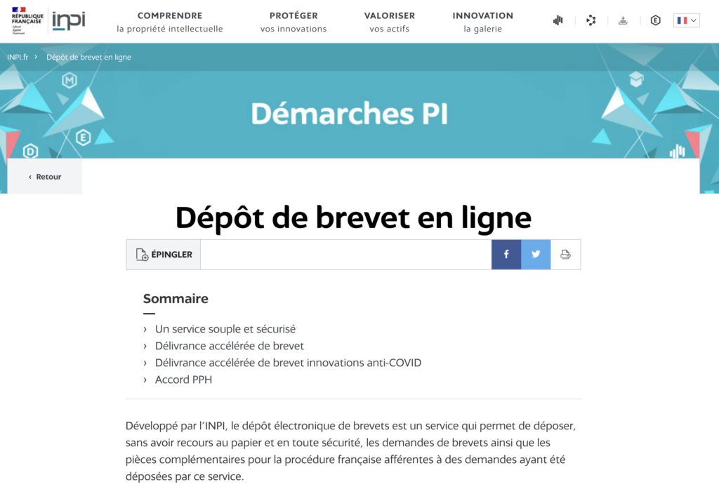 dépôt de brevet en ligne INPI